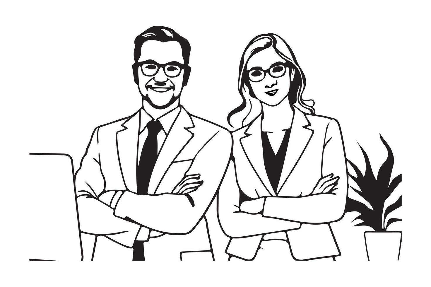 Two happy executive managers, mature business man and women leaders, successful partners vector