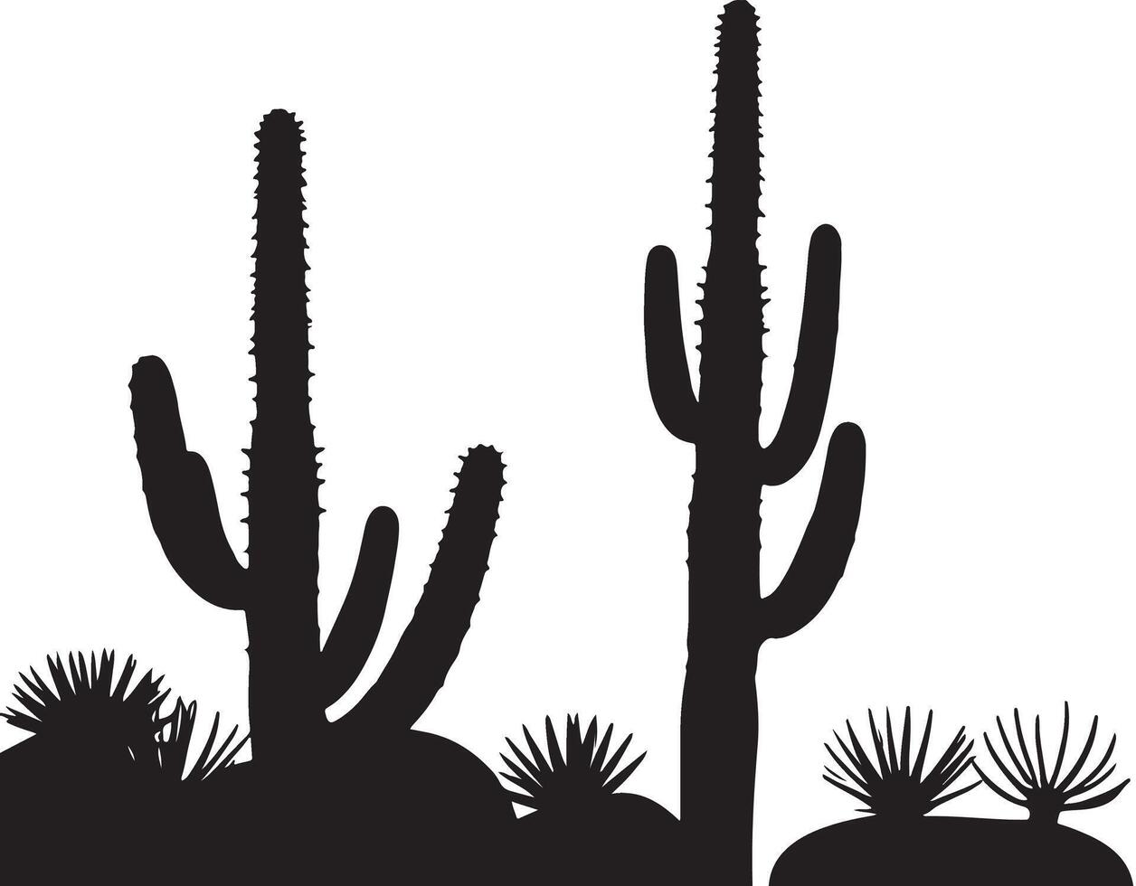 Minimalist line art silhouette of a tall cactus vector