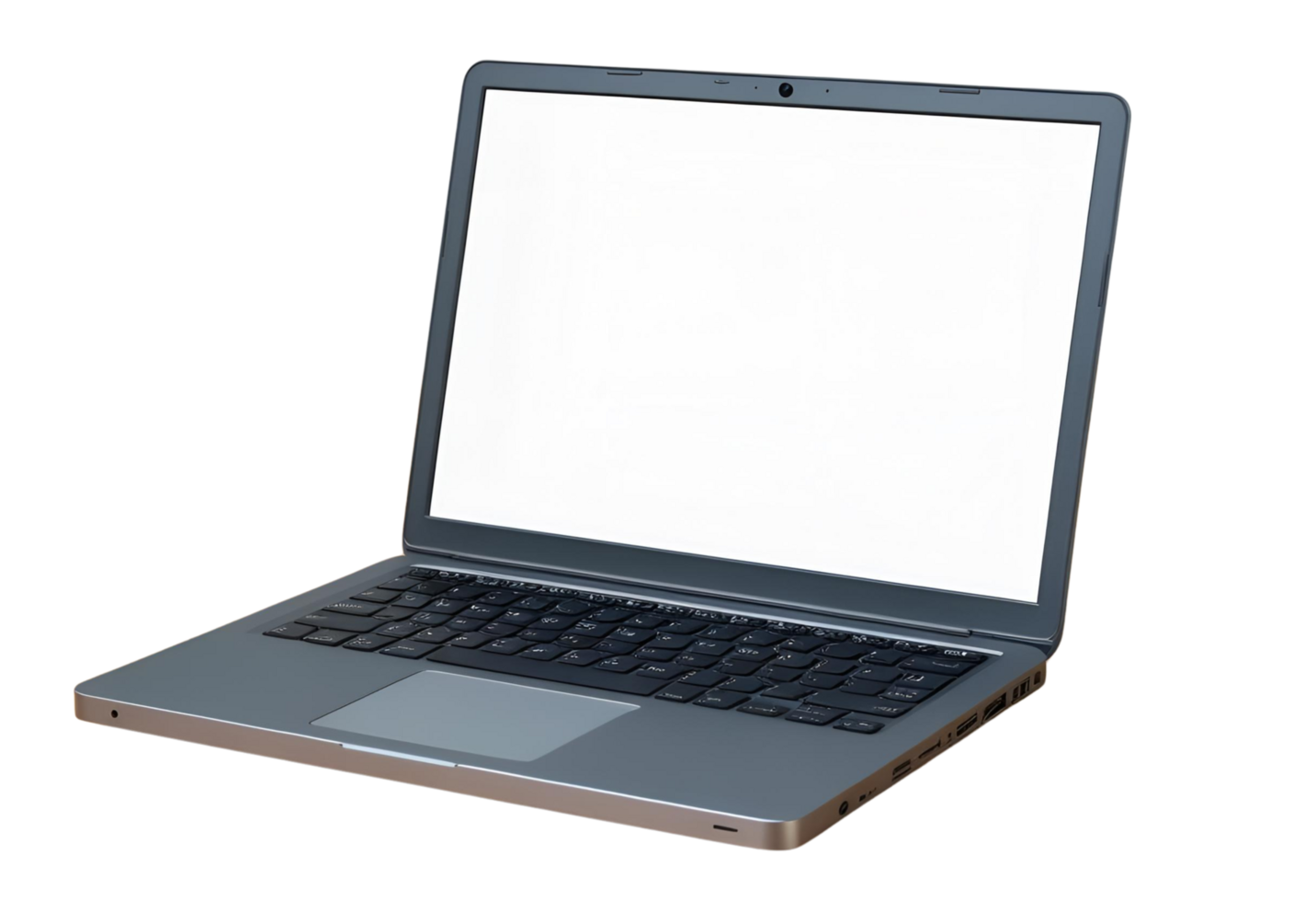 Sleek modern laptop with a blank screen, perfectly isolated showcasing its minimalist design and high tech appeal for professional digital presentations. png