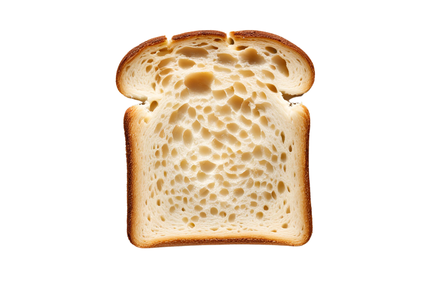 Top view of isolated white toast with a crisp texture, golden-brown surface, and deliciously light crunch. png