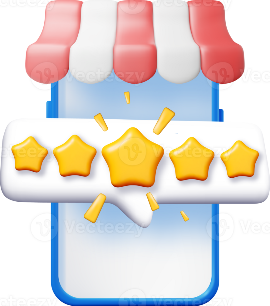 3d smartphone with awning and star rating bubble png