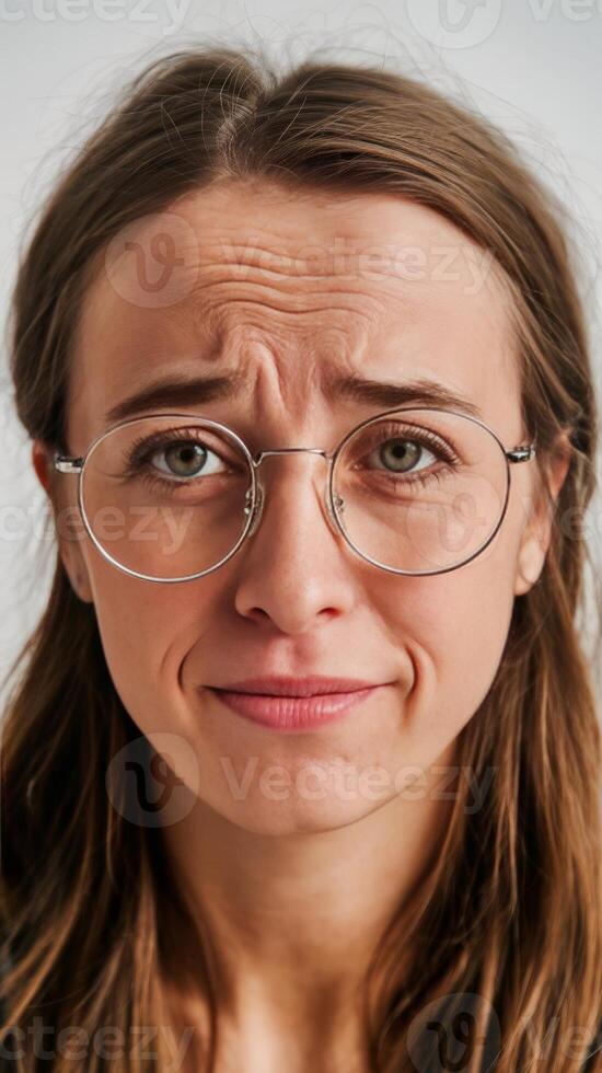 A woman with glasses on her face photo