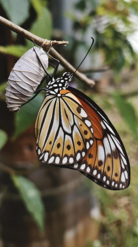 Close up of morpho butterfly coming out of chrysalis photo