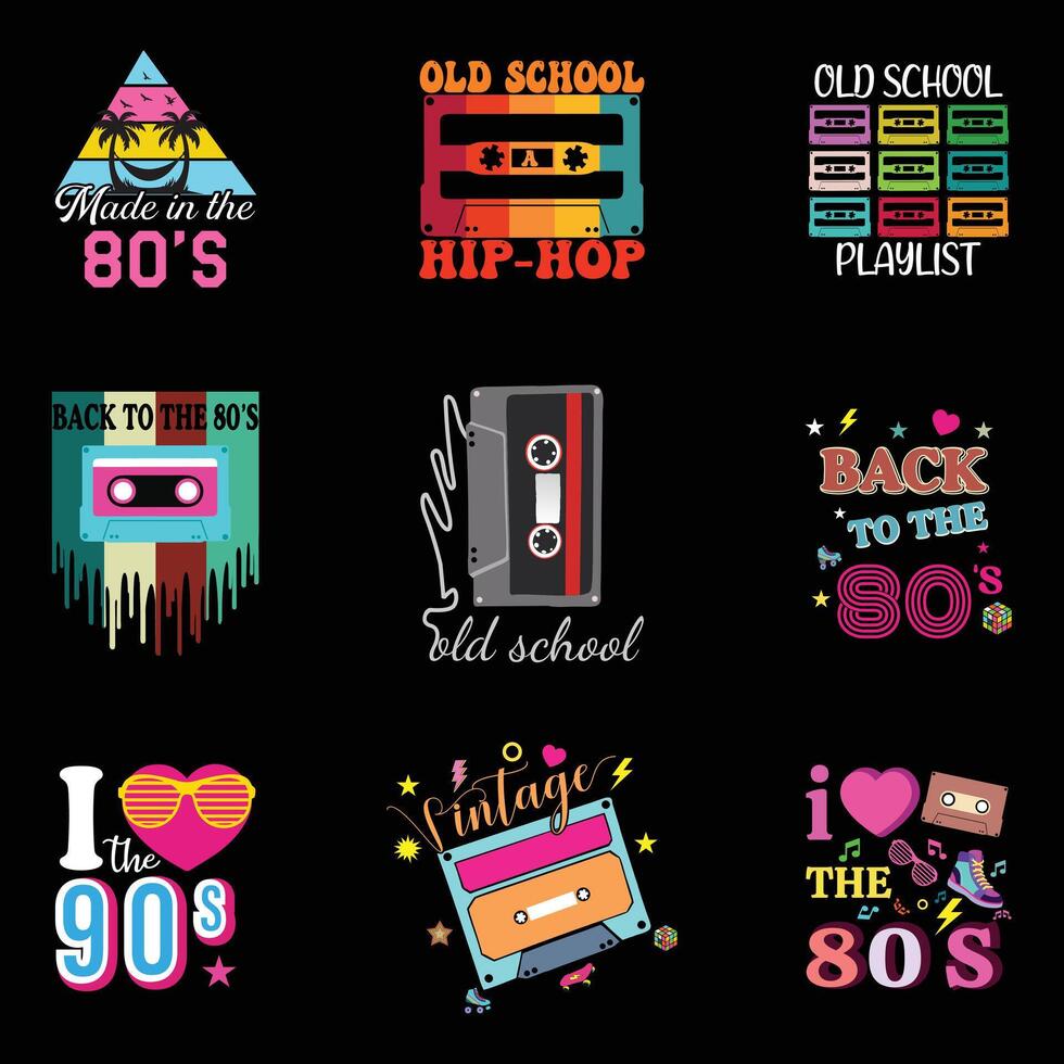 Vintage 80s T-shirt Design with Old Things Quote for Nostalgic Style Bundle vector
