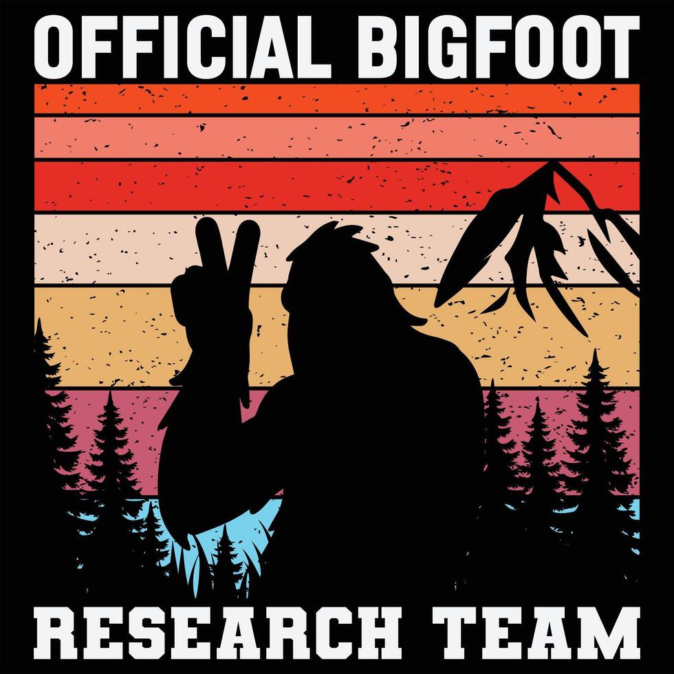 Sasquatch Sunset Silhouette Illustration for Bigfoot Sunset Retro T-shirt Design vector
