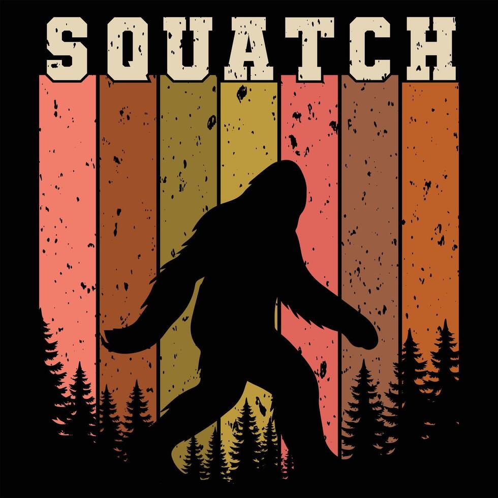 Sasquatch Walking Silhouette for Retro Bigfoot Sunset T-shirt Design vector