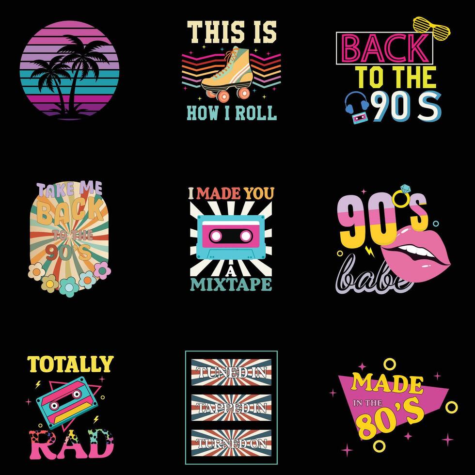 Collection of 80s Throwback T-shirt Design Featuring Old Things Quote Illustration vector