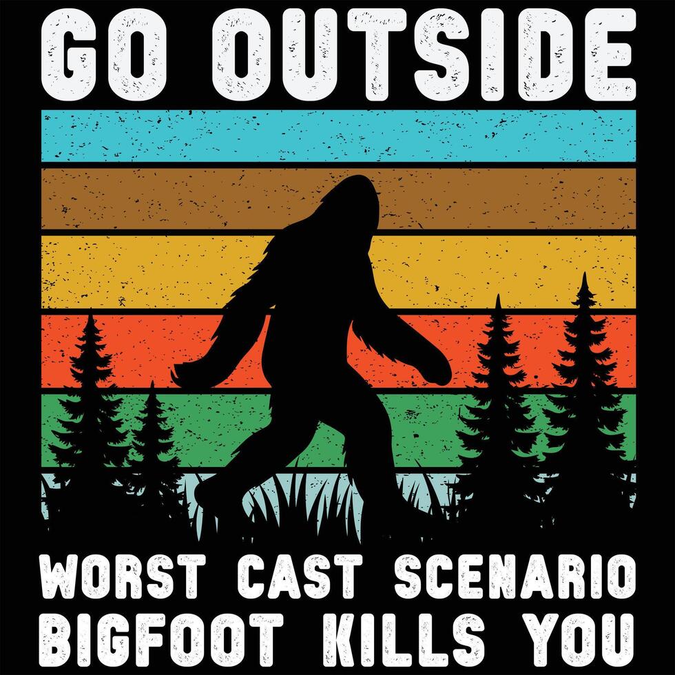 Sasquatch Silhouette Bigfoot Sunset Retro Vintage T-shirt Design vector