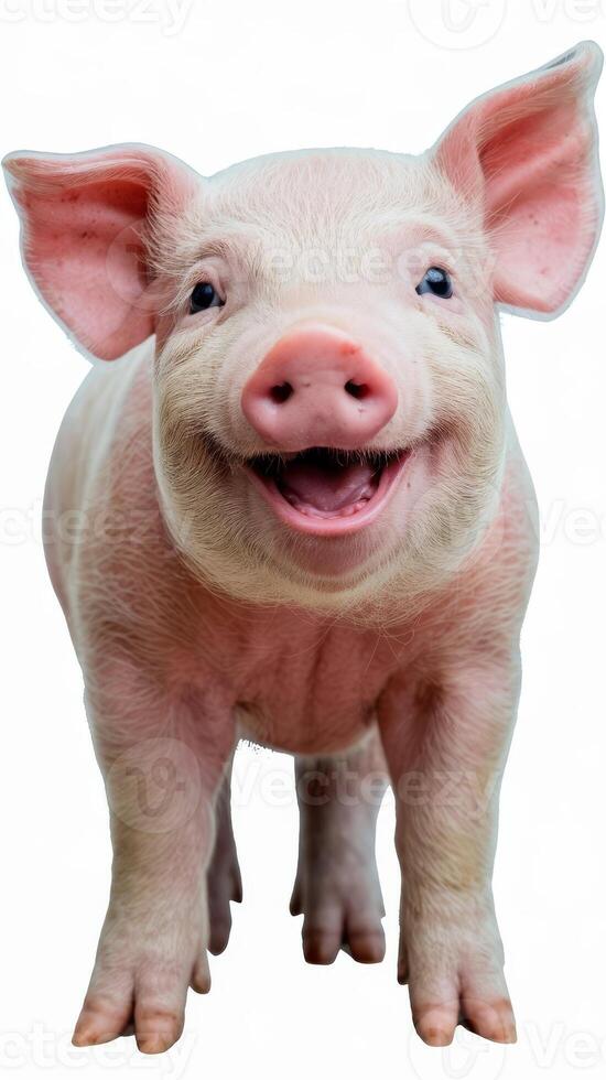 A smiling pig on a white background photo