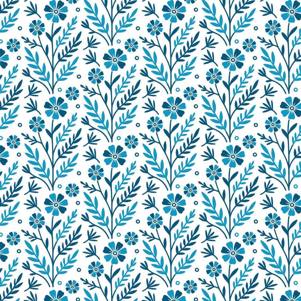 blue floral pattern with baroque and antique inspired elements for textile and background vector