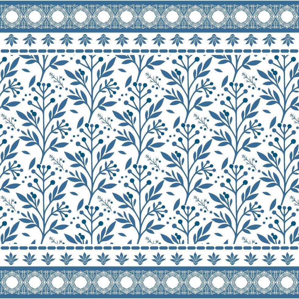 intricate blue floral seamless pattern with baroque border for textile and wrapping projects vector