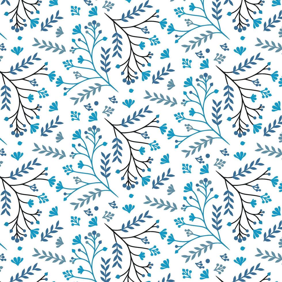 vintage blue baroque floral pattern with detailed abstract elements for fabric and print vector