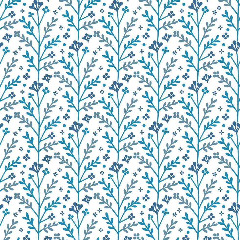 blue floral pattern with intricate plant and arabesque elements for textile and wallpaper vector