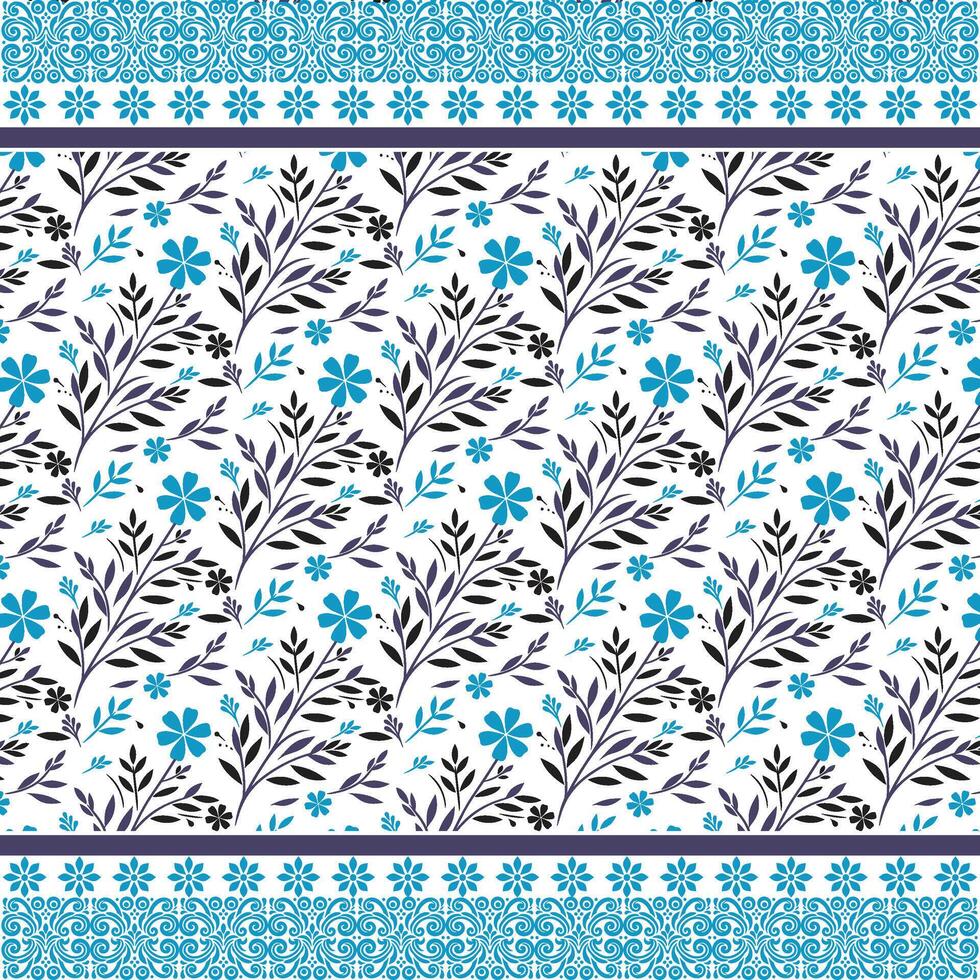 unique blue ornamental floral seamless pattern with intricate border for classic background vector