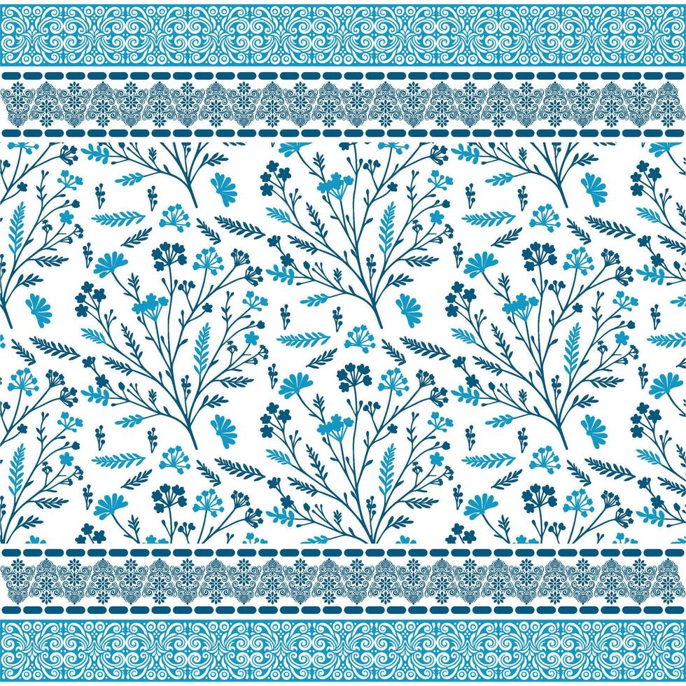 stylish blue floral seamless pattern with a sophisticated border for fashion and wrapping design vector