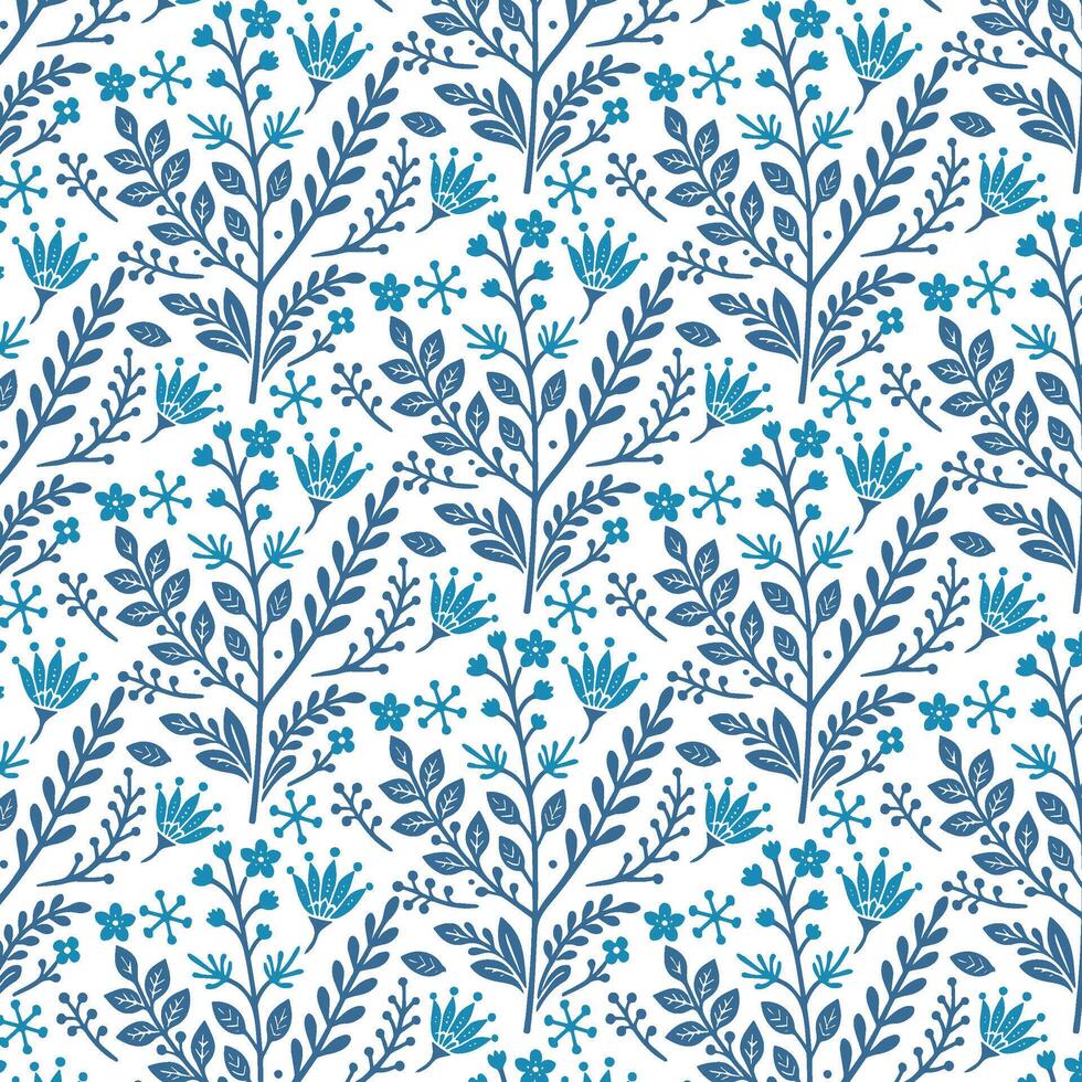 blue ethnic floral pattern with classic damask elements for textile and wallpaper vector