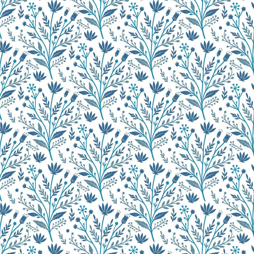 blue floral pattern with detailed abstract retro motifs for fabric and wallpaper vector