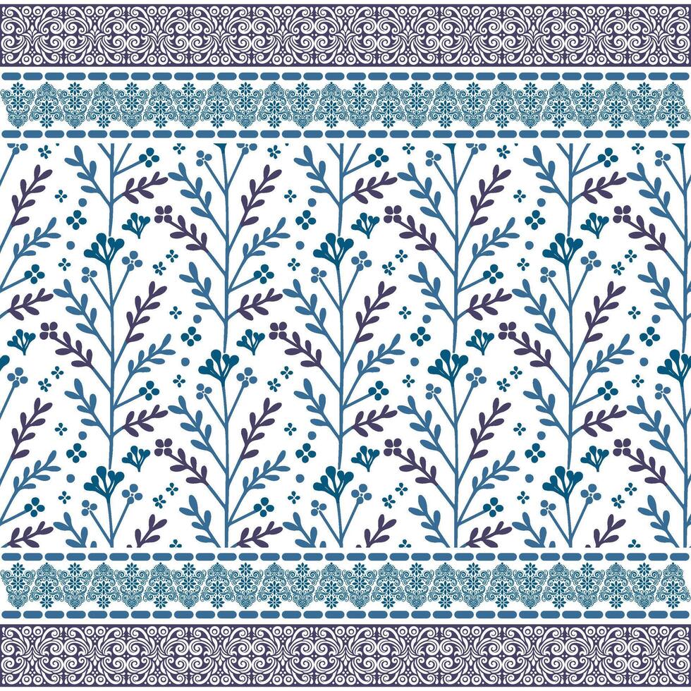 artistic blue baroque floral seamless pattern with retro border for fashion and fabric printing vector