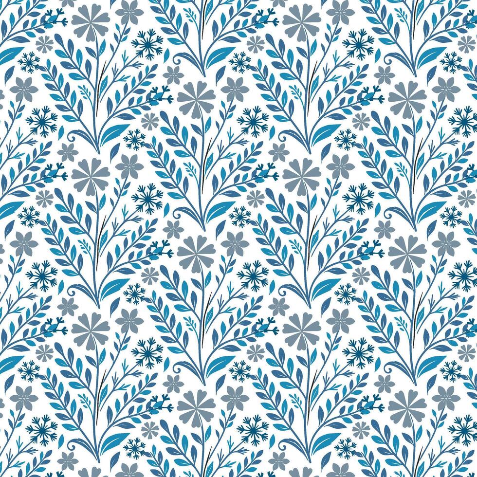 intricate blue floral pattern with ornamental leaf and blossom details for background vector