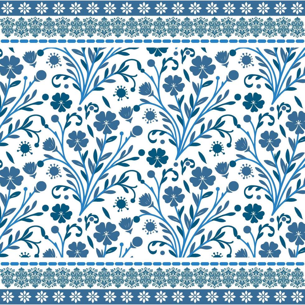 intricate blue circular floral seamless pattern with antique border for carpet and invitations vector