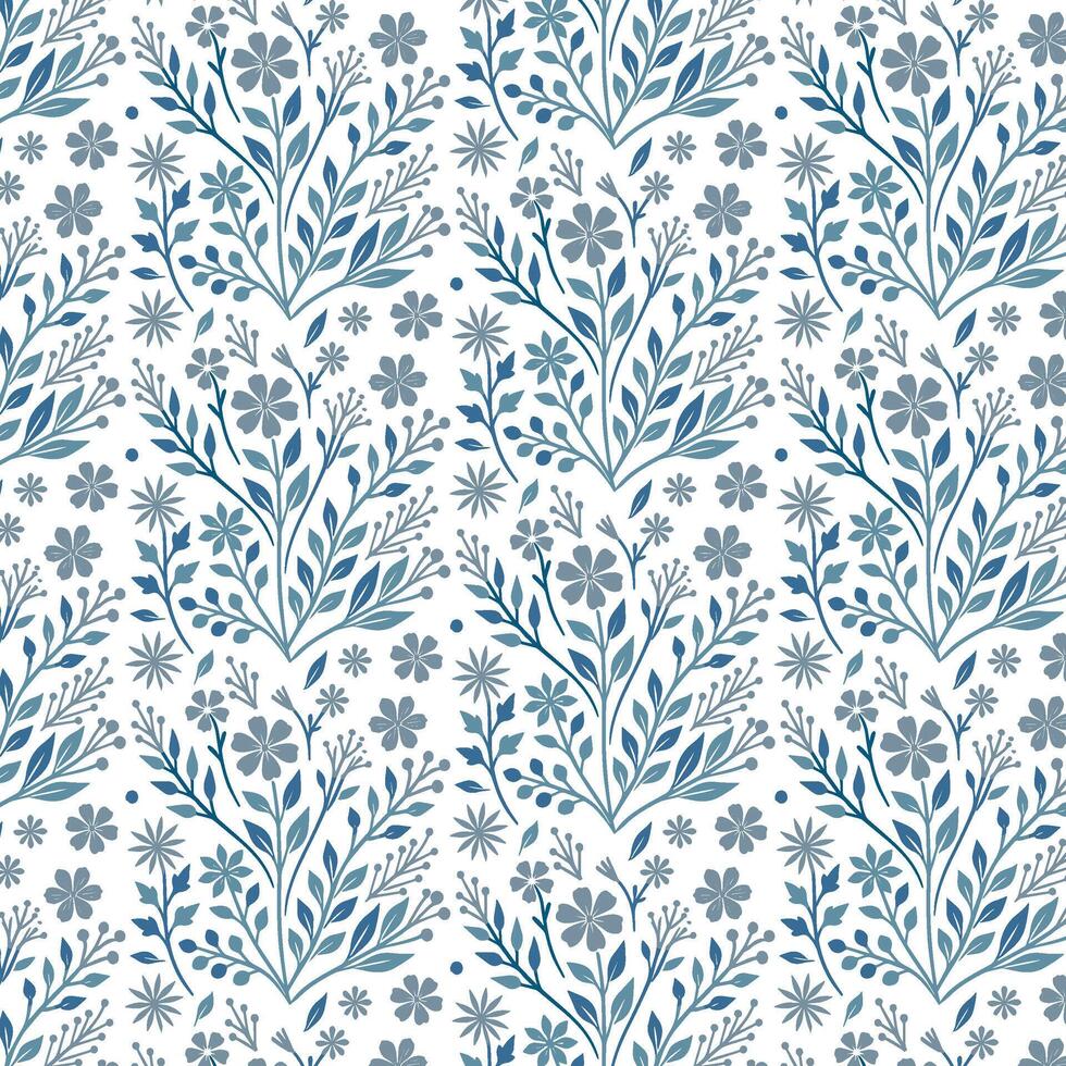 seamless blue floral pattern with painting inspired blossoms and leaves for fabric and print vector