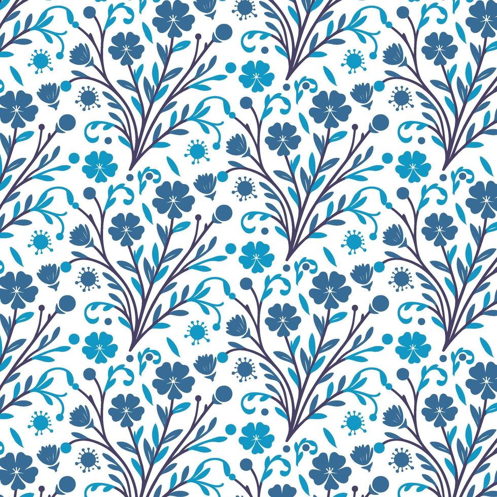 seamless blue floral pattern with classic arabesque details for wallpaper and art print vector