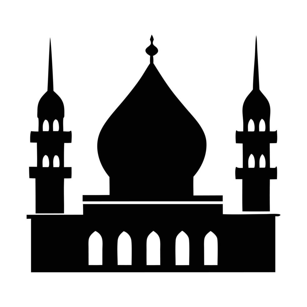 A striking black silhouette of a large mosque or similar Islamic architectural structure. vector