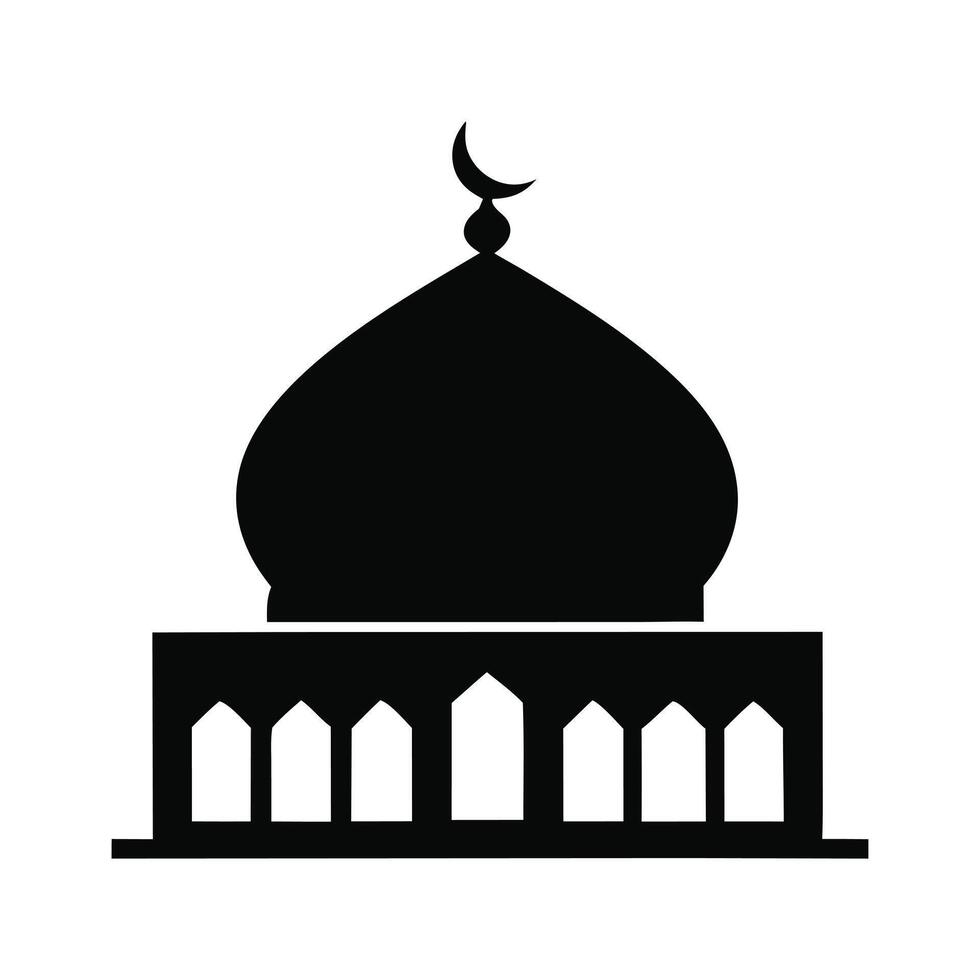A classic, stylized silhouette of a mosque, featuring a minaret and dome. vector