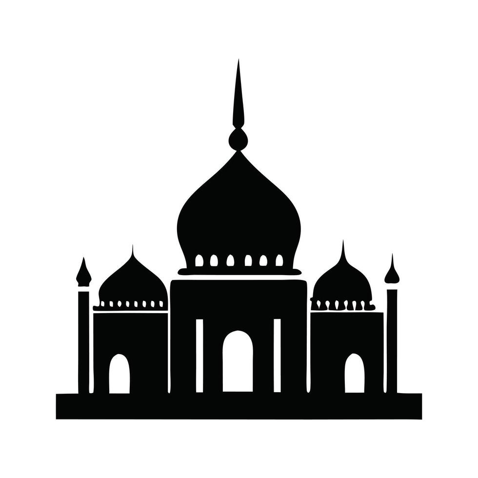 symmetrical silhouette of a mosque, showcasing its architectural details like domes and arches. vector