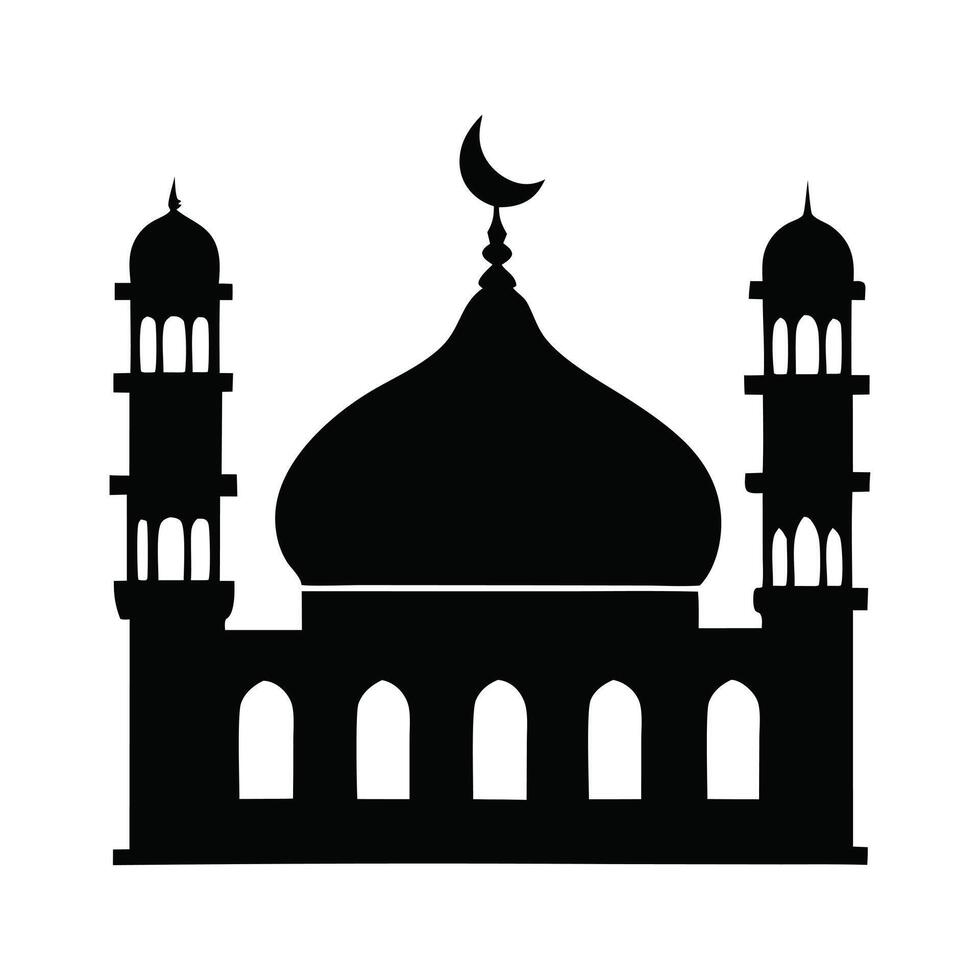 A clean, bold silhouette of an Islamic-style building, likely a mosque or a similar structure. vector