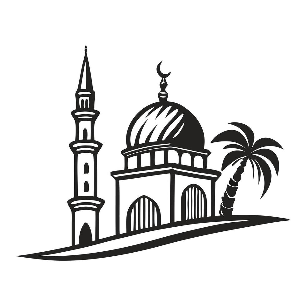 Silhouette of a Mosque, perfect for religious imagery. vector