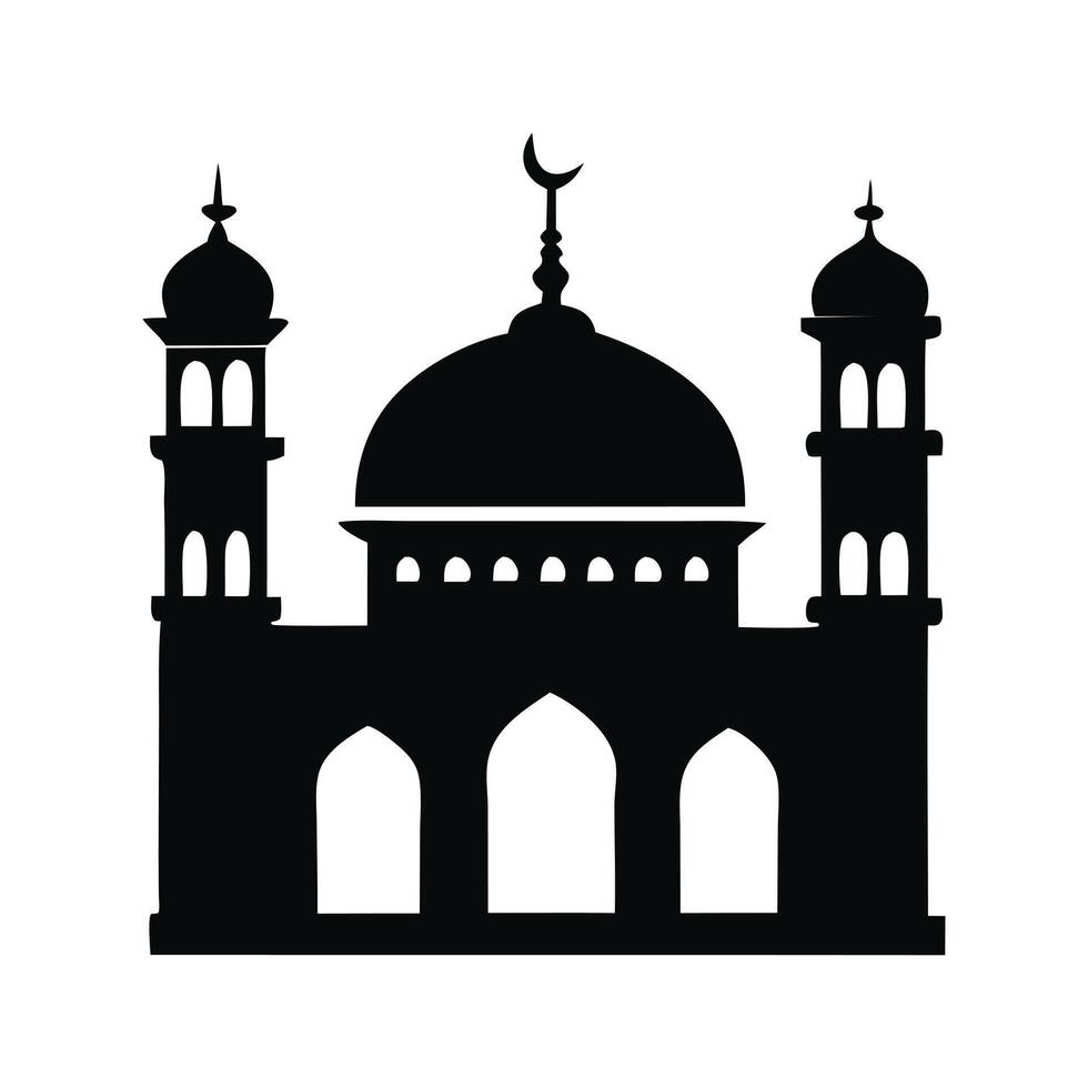Silhouette of a Majestic Mosque A simple, elegant silhouette of a mosque, perfect for representing Islamic architecture or spirituality. vector