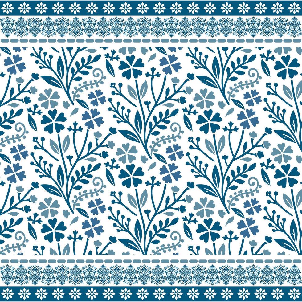abstract blue floral seamless pattern with classic border design for invitations and backgrounds vector