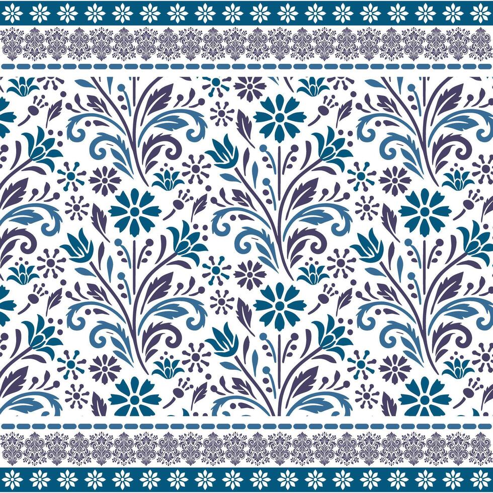 soft blue floral seamless pattern with arabesque border for textiles and artistic designs vector