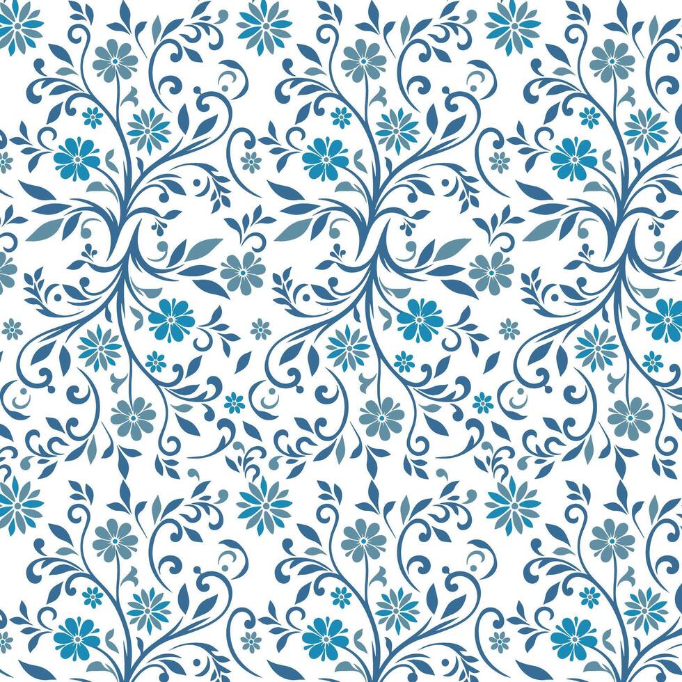 seamless blue floral pattern with ornamental plant and blossom motifs for wedding invitations vector