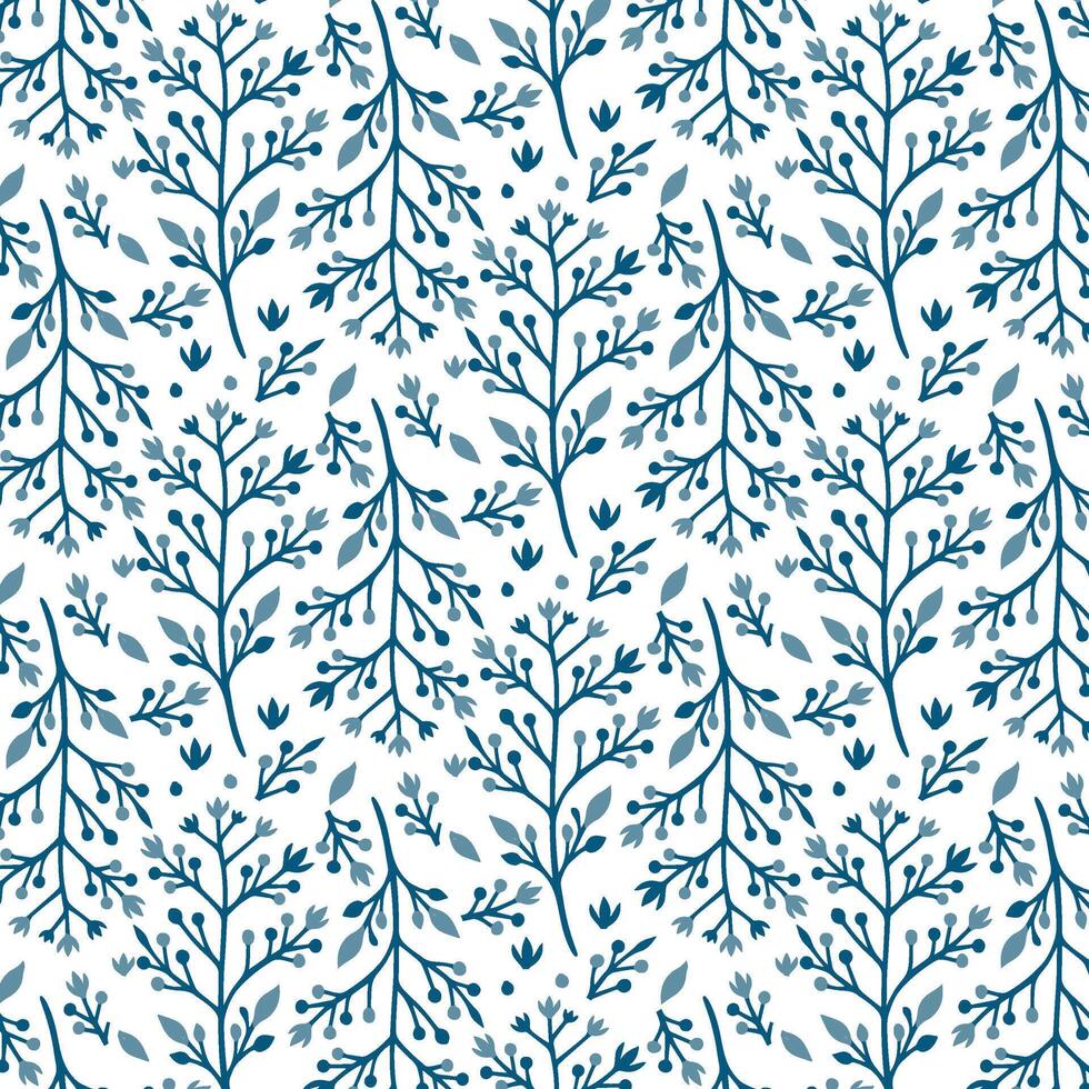 vintage inspired blue floral pattern with detailed textile elements for background and art vector