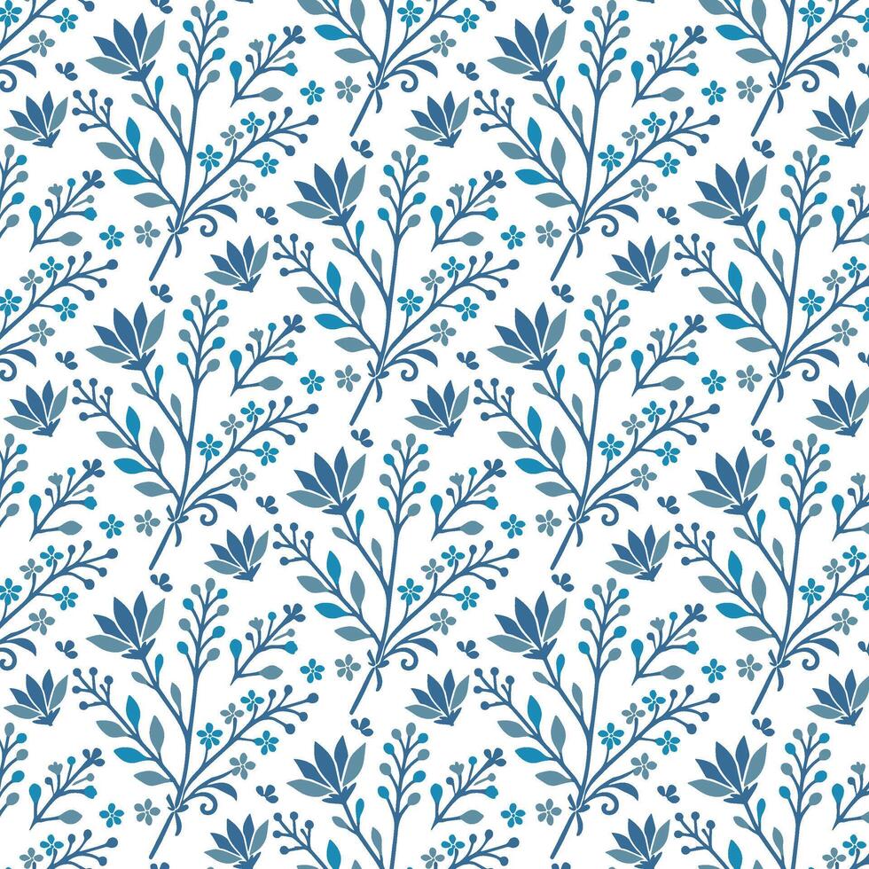 seamless blue floral pattern with circular textile inspired elements for wrapping paper vector