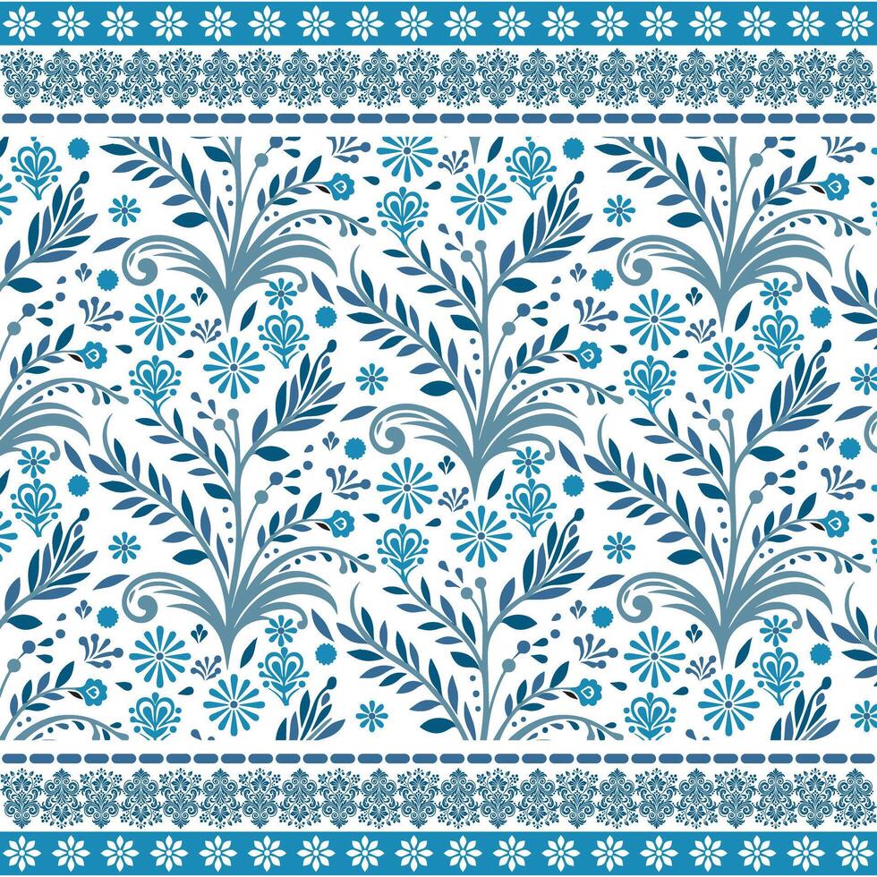 sophisticated blue baroque floral seamless pattern with ornamental border for wedding invitations vector
