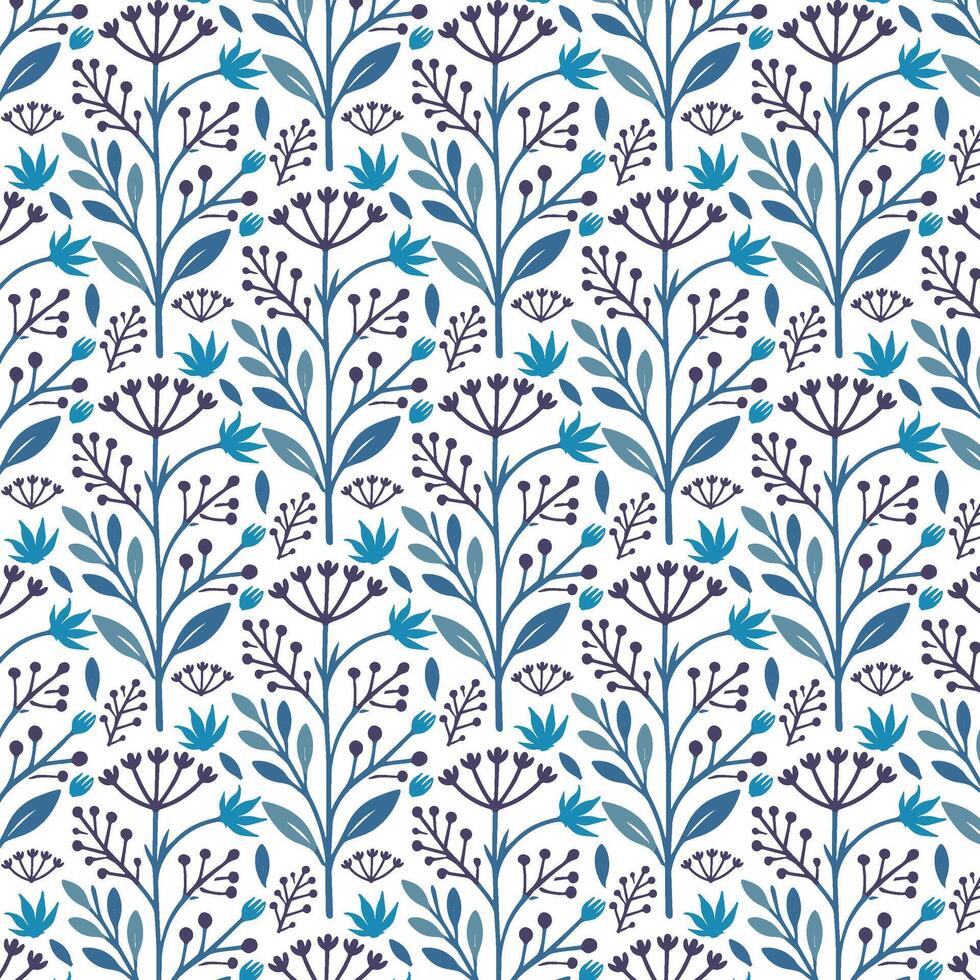 seamless blue floral pattern with artistic retro elements for textile and wallpaper vector