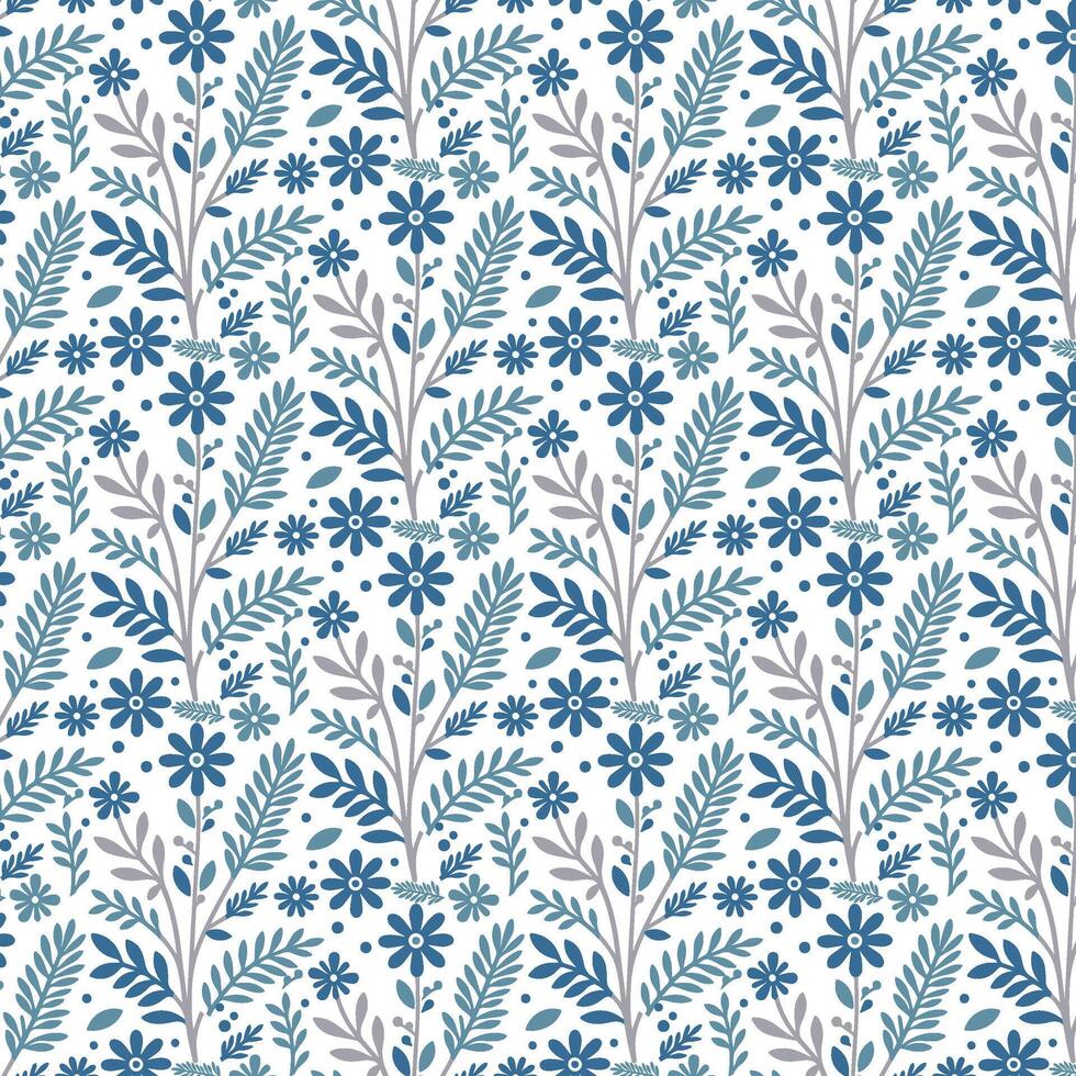 intricate blue floral pattern with abstract plant and arabesque designs for art and fabric vector