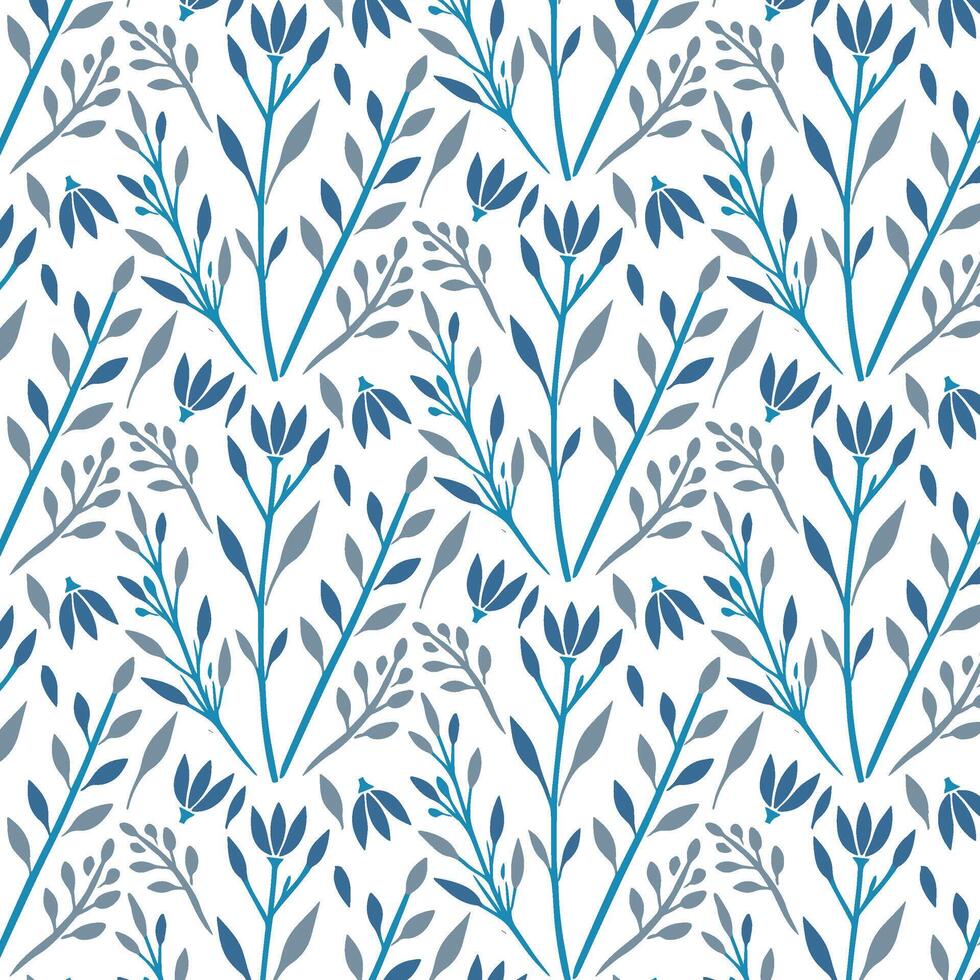 seamless blue circular floral pattern with abstract leaf and flower elements for fabric vector