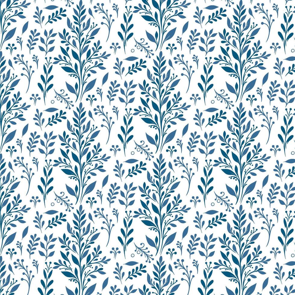 beautiful blue floral pattern with delicate leaves and blossoms for fabric and art vector