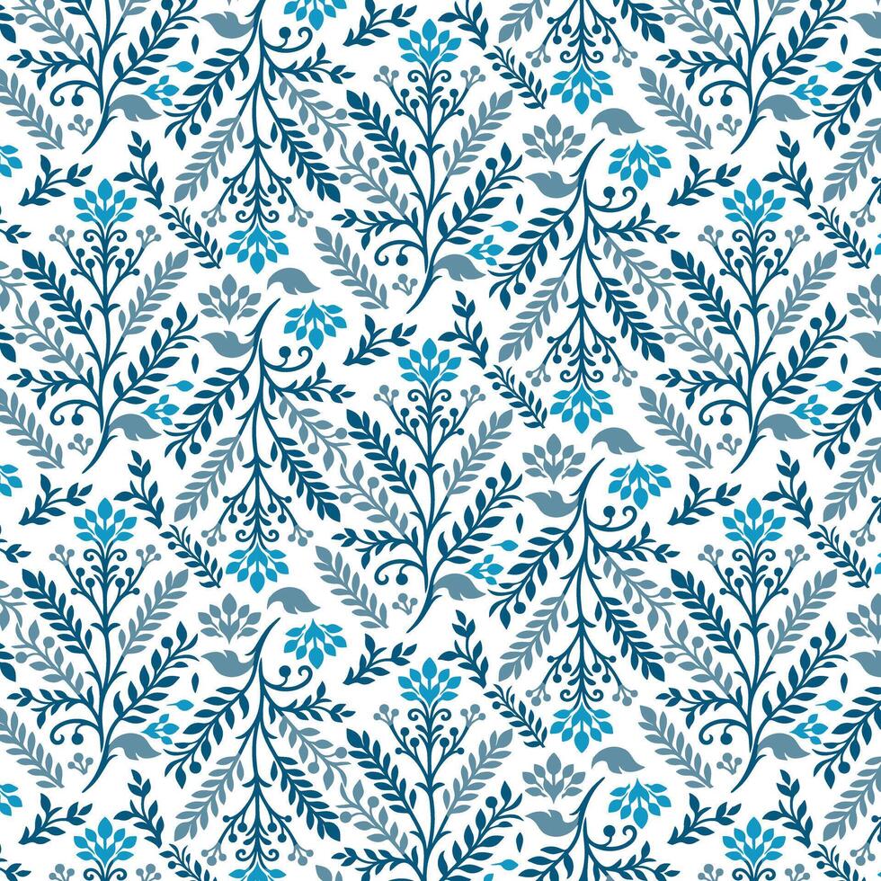 seamless blue floral pattern with ornamental borders and vintage motifs for invitations vector