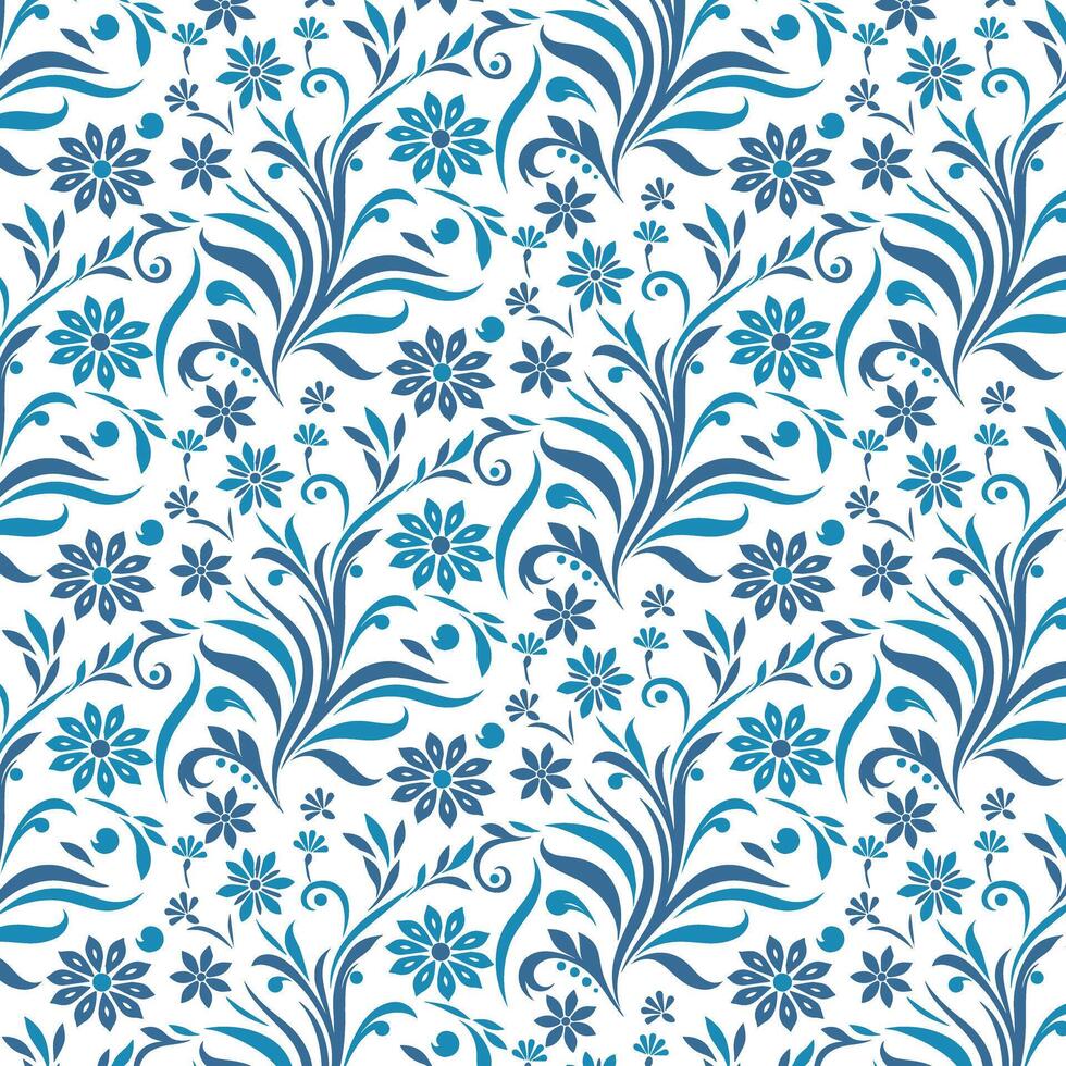 intricate blue floral pattern with delicate summer inspired flowers for textile and wrapping vector