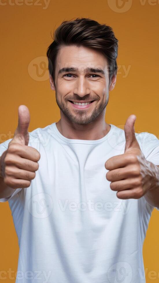 A man is showing thumbs up with his hands photo