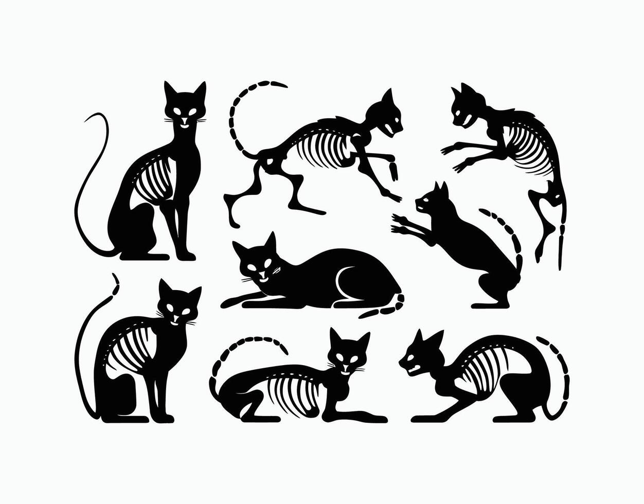 Black Cat Skeleton Silhouette Template Illustration vector