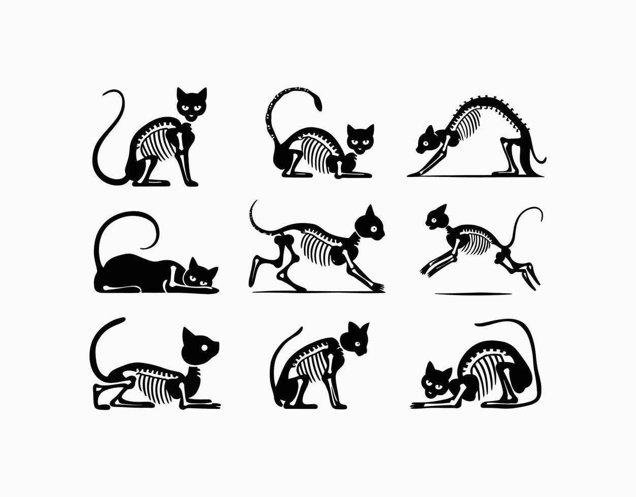 Spooky Cat Skeleton Silhouette Template Illustration vector