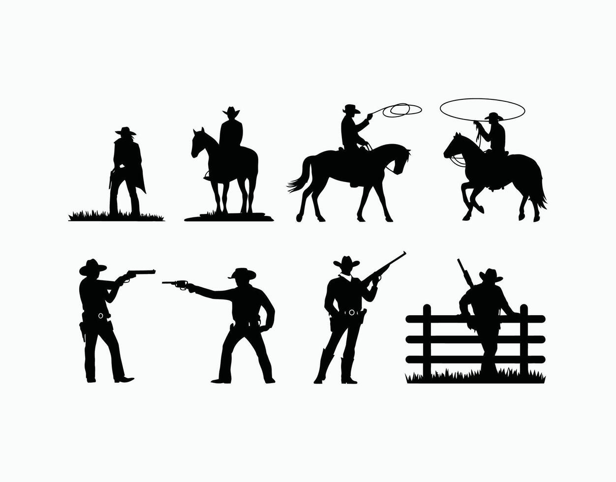 Rodeo Cowboy Silhouette Collection Template Illustration vector
