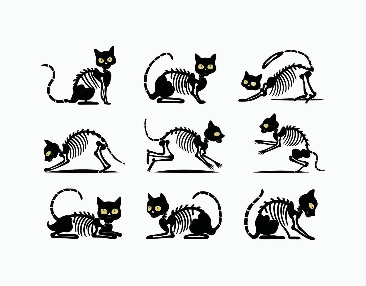 Spooky Cat Skeleton Silhouette Illustration vector