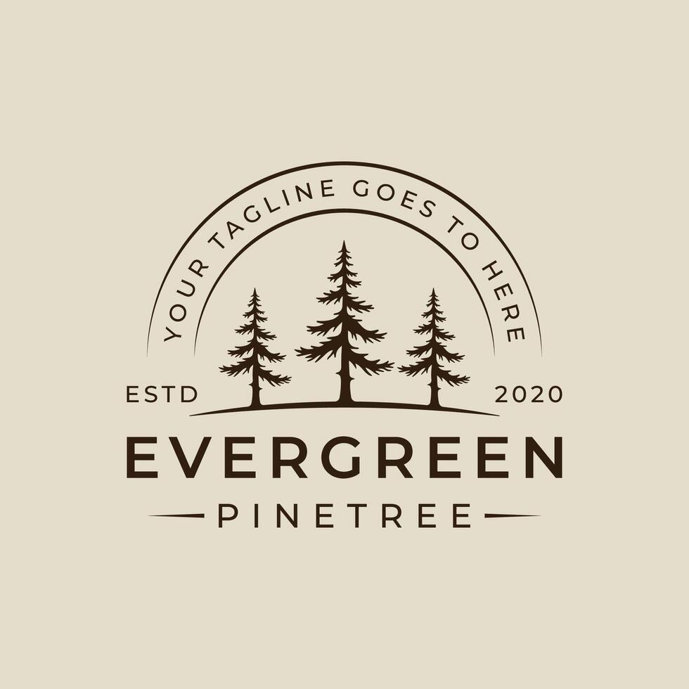 pines tree logo vintage illustration template icon graphic design . nature outdoors sign or symbol for travel company with retro style vector